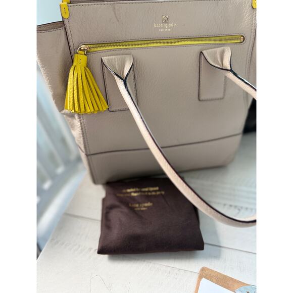 Kate Spade Pebbled Leather Tote Bag with Yellow Tassel, NWOT - Picture 1 of 12